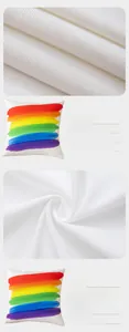 Macro detail of thick polyester linen vs canvas rainbow easter cushion cover fabrics