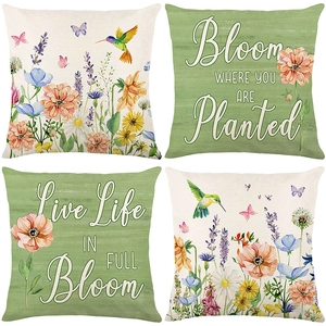 Fodera Per Cuscino Fiori Uccelli Cotone Lino Quadrata Federa Farfalle Citazioni Ispiratrici Decorazione Divano Casa