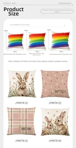 Size chart showing Easter rabbit pillow covers in 40cm, 45cm and 50cm dimensions