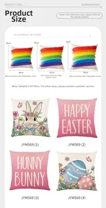 Size guide for Easter bunny cushion covers with detailed insert weight recommendations