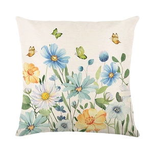 Quadratischer Kissenbezug mit Gänseblümchen-Druck und Schmetterlingen aus Polyester