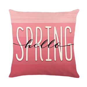 Federa per cuscino rosa sfumato con scritta 'hello SPRING' per arredo divano casa