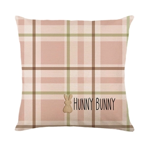 Funda de cojín de Pascua a cuadros con silueta de conejo y texto Hunny Bunny