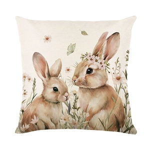 Funda de cojín de Pascua de lino con conejos en acuarela para decorar el sofá