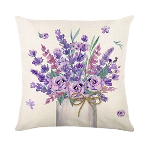 Housse de coussin décorative carrée avec imprimé fleurs de lavande violettes