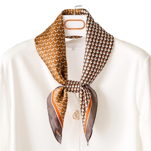 Vintage checkered silk neck scarf in orange and caramel for women's professional styling