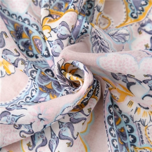 Pink and purple paisley print scarf with ethnic floral pattern in lightweight fabric