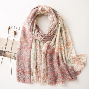 Écharpe Châle Bohème Ethnique Paisley Femme Léger Aspect Coton Lin Avec Glands Estampage À L'or Protection Solaire