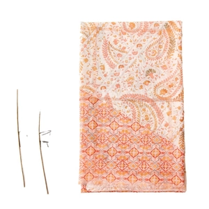 Châle bohème orange à motif paisley et géométrique avec bords frangés pour printemps