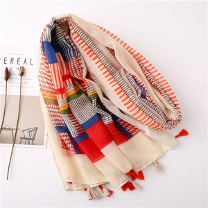 Scialle parasole geometrico a righe retrò con frange decorative da donna estivo