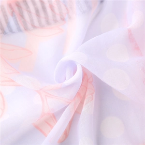 Lightweight sheer floral beach shawl with lavender flower prints and white polka dots
