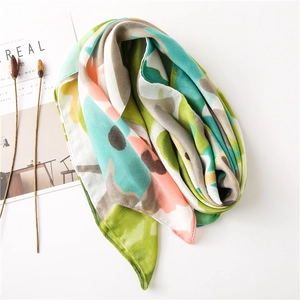 Lightweight pink and green ink wash abstract art scarf made of linen cotton fabric