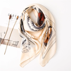 Elegant lightweight square silk scarf with cute dog illustration and heart pattern