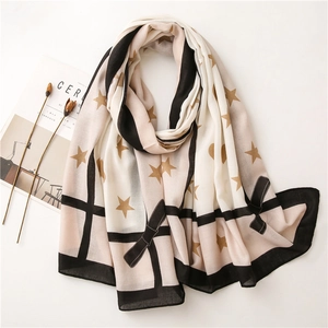 Women Scarf Shawl Lightweight Polyester Stars Heart Bow Print Geometric Pattern Soft Breathable Sun Protection Outdoor Beach Holiday Elegant Fashion