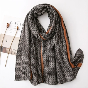 Long Fashion Scarf For Women Vintage Geometric Pattern Chic Patchwork Polyester Lightweight Shawl Wrap