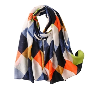 Écharpe colorée à motifs de losanges pour femmes en lin de coton léger et mousseline