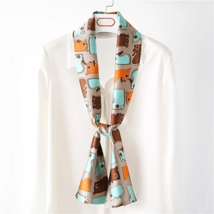Foulard Écharpe Étroite En Satin De Satin Pour Femmes Long Imprimé Animal Abstrait Cravate Bandeau Cheveux Décor Sac