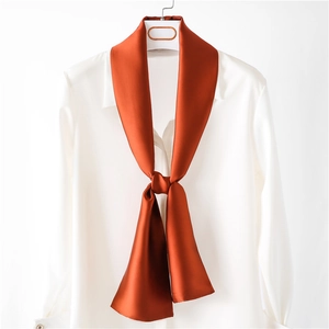 Écharpe étroite en satin rouille élégante nouée sur un col de chemise blanc chic