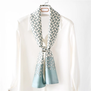 Elegant Long Skinny Scarf For Women Satin Narrow Neck Tie Vintage Geometric Pattern Korean Style Versatile Ribbon