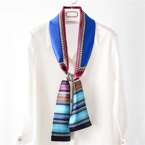 Foulard En Satin Synthétique À Imprimé Géométrique Pour Femme Ruban Long Étroit Pour Cheveux Décoration De Sac