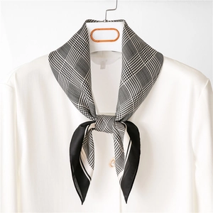 Women Elegant Square Scarf Satiny Satin Neck Kerchief Houndstooth Print Professional Office Accessory Vintage Style
