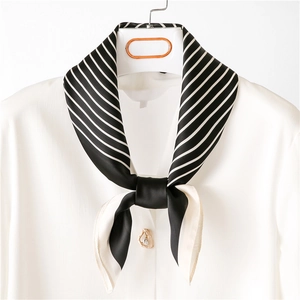 Elegant black and white striped silk scarf with diagonal patterns for office wear