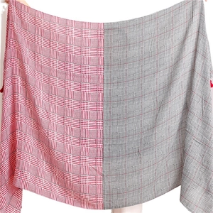 Classic houndstooth cotton linen scarf shawl with red and grey color block and tassels