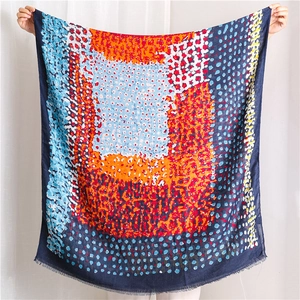Women Shawl Scarf Cotton Linen Polyester Abstract Oil Painting Print Artistic Colorful Dots Fringe Large Beach Sunscreen
