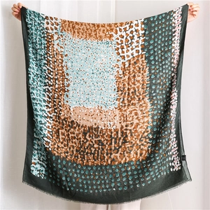 Artistic oil painting style cotton linen scarf with abstract dots and fringe detail