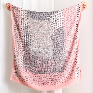 Artistic oil painting style cotton linen scarf for women with pink and gray color block