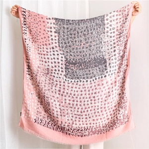 Close-up of artistic oil painting style scarf with pastel gradients and frayed edges