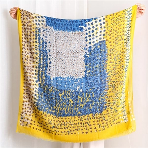 Artistic oil painting style cotton linen scarf with vibrant neon abstract patterns