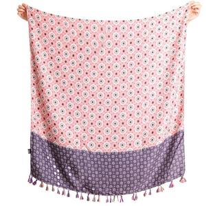 Bohemian oversized cotton shawl featuring pink geometric patterns and purple sequined trim