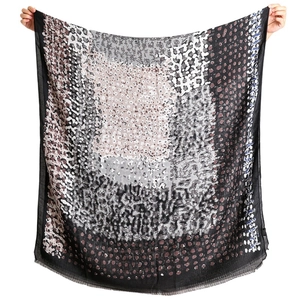 Colorful oil painting style cotton linen scarf with abstract polka dots and fringe edges
