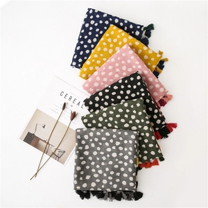 Écharpes à pois motif léopard en coton et lin pour femmes en plusieurs couleurs à franges