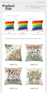 Size guide for polyester cushion covers showing dimensions and insert weight recommendations