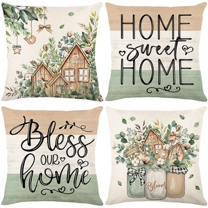 Nordic Spring Floral Botanical Letter Print Cushion Cover Polyester Linen Rustic Square Decorative Pillowcase For Sofa Living Room