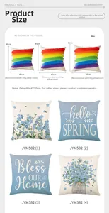 Size chart for blue floral spring cushion covers showing 40cm, 45cm and 50cm options
