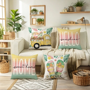 Funda de Cojín Cuadrada con Patrón de Océano de Verano Poliéster Impresión Lino Decorativa para Sofá Sala de Estar