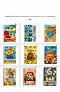 Neuf modèles de drapeaux de jardin aux motifs de plage et fleurs pour décor d'été