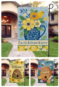 Lot de drapeaux de jardin avec design Faith Hope Love et texture en lin vintage