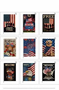 Détail de divers drapeaux de jardin du Jour de l'Indépendance aux motifs patriotiques américains