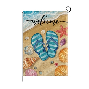 Drapeau de jardin en polyester avec motif de plage d'été et message de bienvenue