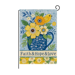 Drapeau de jardin en polyester avec motif floral, oiseau et texte Faith Hope Love