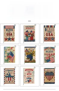 Detail showing nine distinct 4th of July Independence Day polyester garden flag designs