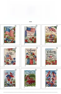 Detail showing 9 patterns of American Independence Day double-sided polyester garden flags
