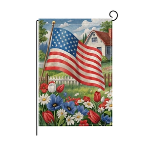 Patriotic USA garden flag with American flag and spring flowers for outdoor yard decor