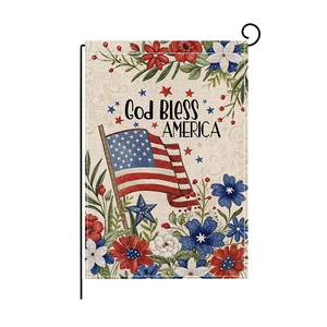 American Independence Day garden flag with God Bless America text and floral design