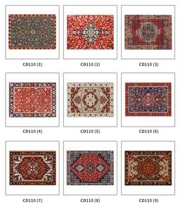 Detailed grid of nine bohemian linen placemats featuring diverse ethnic and vintage patterns