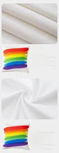 Detail of colorful rainbow stripe pillow cover showing thick linen and canvas textures